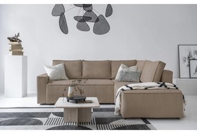 Colțar bej extensibil cu tapițerie din catifea reiată (cu colț pe partea dreaptă) Brave Dave – Miuform