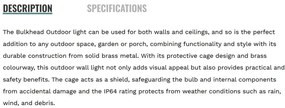Aplica de perete/tavan iluminat exterior traditional IP64 Bulkhead