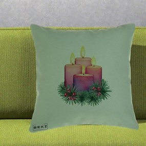 Perna Decorativa Lumanari Advent Roz-Violet, 40x40 cm, Verde, Husa Detasabila, Perna Inclusa, BEKZ®