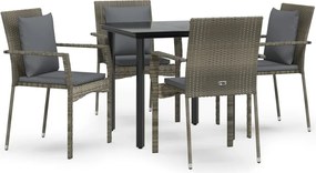 vidaXL Set mobilier grădină cu perne, 5 piese, negru și gri, poliratan