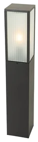 Lampă de exterior cu picior neagră cu sticlă cu nervuri 80 cm IP44 - Charlois