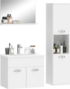 kleankin Set de mobilier pentru baie 4 piese, montat pe perete, cu oglindă, corp sub lavoar, lavoar și coloană înaltă, alb | Aosom Romania