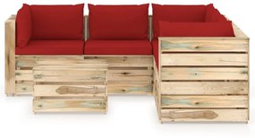Set mobilier de gradina cu perne, 6 piese, lemn verde tratat
