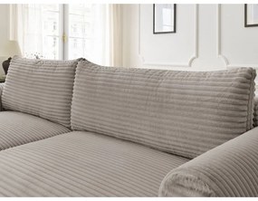 Colțar gri deschis/bej extensibil cu tapițerie din catifea reiată (cu colț pe partea stângă ) Lucien – Bobochic Paris