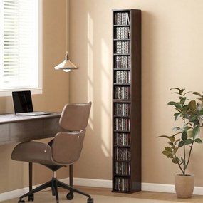 HOMCOM Set de 2 etajere coloane dulap de depozitare CD-DVD 12 compartimente 21 x 22,5 x 88,5 cm capacitate 204 CD-uri maro | Aosom Romania