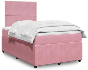 vidaXL Pat box spring cu saltea, roz, 120x200 cm, catifea