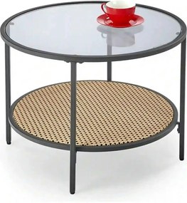 Masuta cafea DAKOTA, negru fumuriu/negru, ratan sintetic/otel, 60x60x4