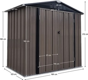 Depozit grădină pentru scule din tablă, maro / antracit, 2x1,3 m, RADOL