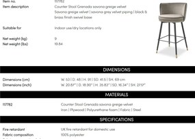 Scaun de bar pivotant design LUX Grenada Counter, catifea Savona greige