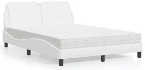 vidaXL Pat cu saltea, alb, 120x200 cm, piele ecologică