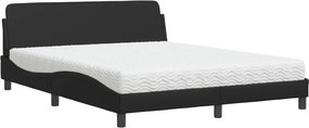 vidaXL Pat cu saltea, Dover, negru, 160x200 cm, piele ecologică