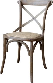 Scaun dining din lemn de hevea, lemn de mango și ratan, natur, cu spătar în X și șezut bej împletit, finisaj patinat, Î 89 x l 51 cm, „Rosalie”
