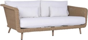 Set lounge exterior din rattan sintetic și structură din aluminiu cu canapea, 2 fotolii, masă și perne, finisaj natural, „Malibu”