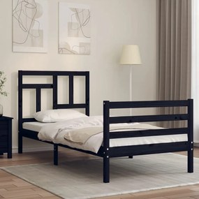 3194950 vidaXL Cadru de pat cu tăblie, negru, 90x200 cm, lemn masiv
