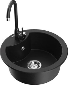 Mexen Diego chiuvetă de bucătărie din granit cu 1 compartiment și baterie Telma, negru - 6512-77-670200-70