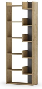 Bibliotecă neagră/în culoare naturală cu aspect de lemn de stejar 60,5x162 cm Klapo – Marckeric