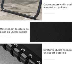 Outsunny Set de Două Șezlonguri Pliabile cu Spătar Reglabil în Patru Poziții - Negru | Aosom Romania