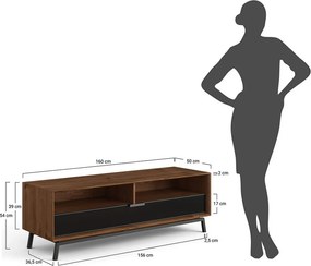 Comodă TV stejar masiv Madison și Sticlă, 160 × 50 × 54 cm