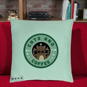 Perna Personalizata Cats and Coffee Starbucks, 40x40 cm, Verde Menta, Husa Detasabila, Perna Inclusa, BEKZ®