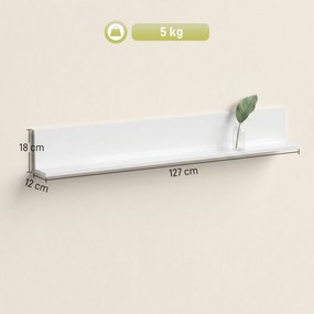 HOMCOM Etajeră de Perete pentru Living și Dormitor, Grosime 1,5 cm, Raft Suspendat din Lemn, 127x12x18 cm, Alb Lucios | Aosom Romania
