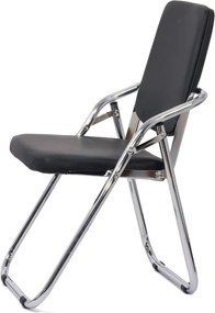Scaun pliabil negru HRC 609 din piele ecologică și cadru metalic cromat