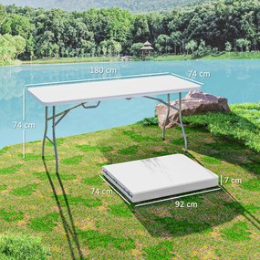 Outsunny Masă de Camping Pliabilă cu Mâner, Cadru Metalic și Blat din Plastic, 180x74x74 cm, Alb | Aosom Romania