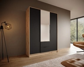 Dulap cu trei usi si oglinda, Norel, ADRK Furniture (Culoare: Grafit, Dimensiuni: 200x200 cm)