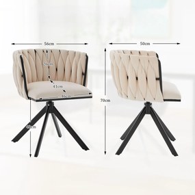 Set de 2 scaune pivotante din catifea, Fildeș | Aosom Romania