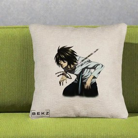 Perna Personalizata Death Note L Lawliet Lanturi, 40x40 cm, Bej Canapea, Husa Detasabila, Perna Inclusa, BEKZ®