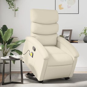 vidaXL Fotoliu rabatabil cu ridicare, crem, piele ecologică