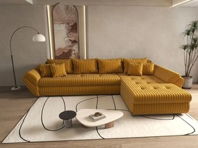 Colțar extensibil dumonde cu ladă de depozitare si sezut confortabil din spuma high-density, Loana XL Ambience Mustar II 335x185 cm