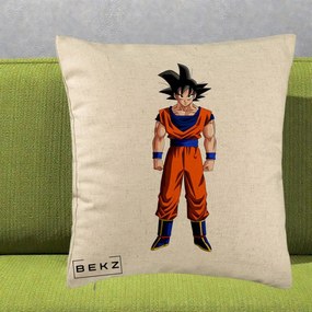 Perna Personalizata Dragon Ball Goku Complet in Gi Portocaliu, 40x40 cm, Bej, Husa Detasabila, Perna Inclusa, BEKZ®
