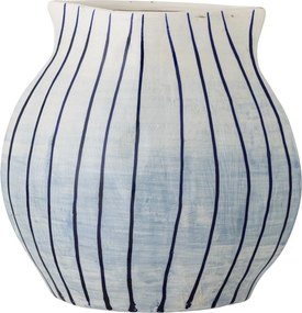 Vază din ceramică artizanală, albastru, cu dungi verticale, 21,5x13x22 cm, „Esra"