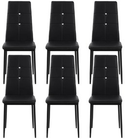 HOMCOM Joc de 6 Scaune de Dining Tapitate în PU cu Spătar Înalt cu Butoane și Picioare de Oțel Design Modern Negru | Aosom Romania