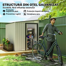 Outsunny Căsuță din Oțel pentru Grădină cu Bază, Magazie cu Ușă Glisantă, 154x206.5x160/181 cm, Alb | Aosom Romania