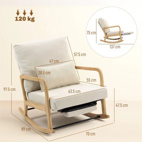 HOMCOM Balansoar din Catifea Fină cu Suport Picioare, Spătar Reclinabil, Stil Scandinav, Crem | Aosom Romania
