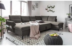 Canapea extensibilă din catifea în formă de „U” cu șezlong pe partea dreaptă Miuform Stylish Stan, gri închis