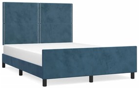 Cadru de pat cu tablie, albastru inchis, 140x190 cm, catifea Albastru inchis, 140 x 190 cm, Culoare unica si cuie de tapiterie
