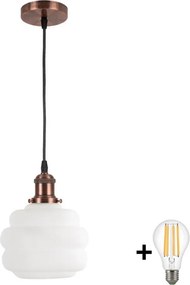 Brilagi - Lustră LED pe cablu RETRO GLASS 1xE27/60W/230V Ø 20 cm cupru/alb