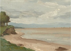 Tablou pe sticlă - Jean-Baptiste-Camille Corot, Beach Near Etretat, reproducere (70x50 cm)