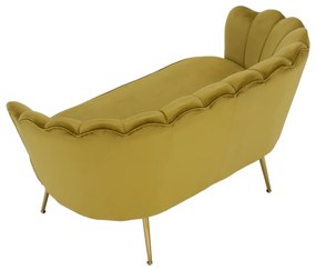 Banca in stil Art-deco, catifea Velvet mustar crom auriu, NOBLIN