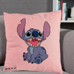 Perna Personalizata Stitch Zambitor, 40x40 cm, Roz, Husa Detasabila, Perna Inclusa, BEKZ®