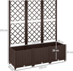 Outsunny Jardinieră cu spalier pat ridicat pentru grădină jardinieră exterioară cu 8 orificii de drenaj 120 x 40 x 135 cm maro | Aosom Romania