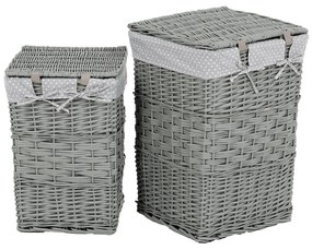 Set de coșuri de răchită pentru rufe Buline gri 2 bucăți, 2 dimensiuni, 40 x 60 x 40 cm