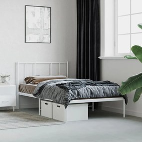 352519 vidaXL Cadru de pat metalic cu tăblie, alb, 75x190 cm
