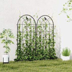 Outsunny Suport pentru plante agățătoare cu modele de păsări set de 2 spalieri de grădină pentru legume viță flori metal 50 x 120 cm negru | Aosom Romania
