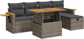vidaXL Set mobilier grădină cu perne, 6 piese, gri, poliratan