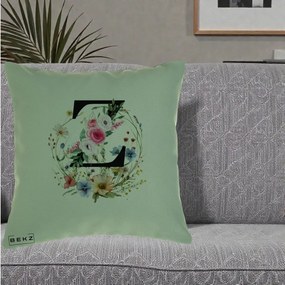 Cadou Personalizat - Perna Personalizata Monograma Florala Litera Z cu Coroana, 40x40 cm, Verde, Husa Detasabila, Perna Inclusa, BEKZ®