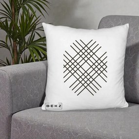 Perna Decorativa Geometric Grid, 40x40 cm, Alb Pufos, Husa Detasabila, Perna Inclusa, BEKZ®