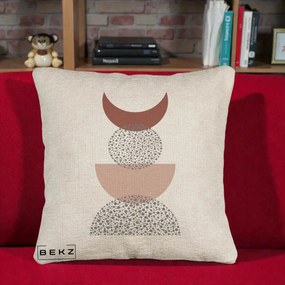 Perna Decorativa Boho Luna Plina si Forme Punctate, 40x40 cm, Bej Canapea, Husa Detasabila, Perna Inclusa, BEKZ®